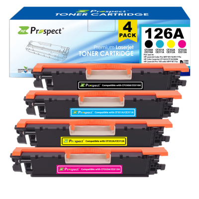  بروسبكت 126A طقم CE310A CE311A CE312A CE313A مجموعة احبار متوافقة ( اسود، أزرق، أصفر، أرجواني، 4-عبوات )