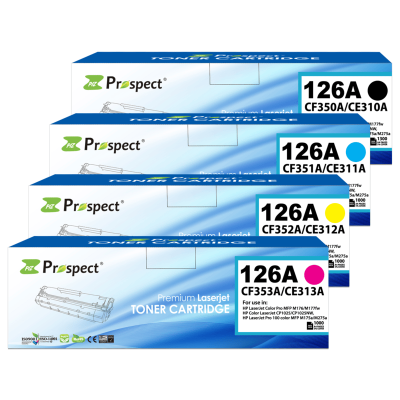  بروسبكت 126A طقم CE310A CE311A CE312A CE313A مجموعة احبار متوافقة ( اسود، أزرق، أصفر، أرجواني، 4-عبوات )