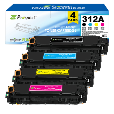  بروسبكت 312A  طقم CF380A CF381A CF382A CF383A مجموعة احبار متوافقة ( اسود، أزرق، أصفر، أرجواني، 4-عبوات )