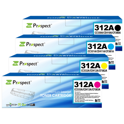  بروسبكت 312A  طقم CF380A CF381A CF382A CF383A مجموعة احبار متوافقة ( اسود، أزرق، أصفر، أرجواني، 4-عبوات )
