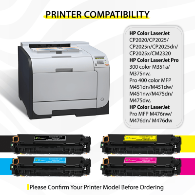  بروسبكت 312A  طقم CF380A CF381A CF382A CF383A مجموعة احبار متوافقة ( اسود، أزرق، أصفر، أرجواني، 4-عبوات )